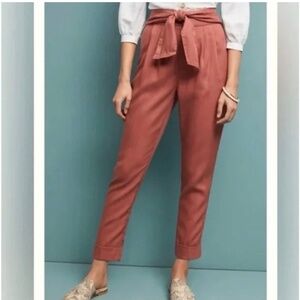 Anthropologie Cartonnier Kingsley Paperbag Tie-Waist Pants, Terracotta Sz 0